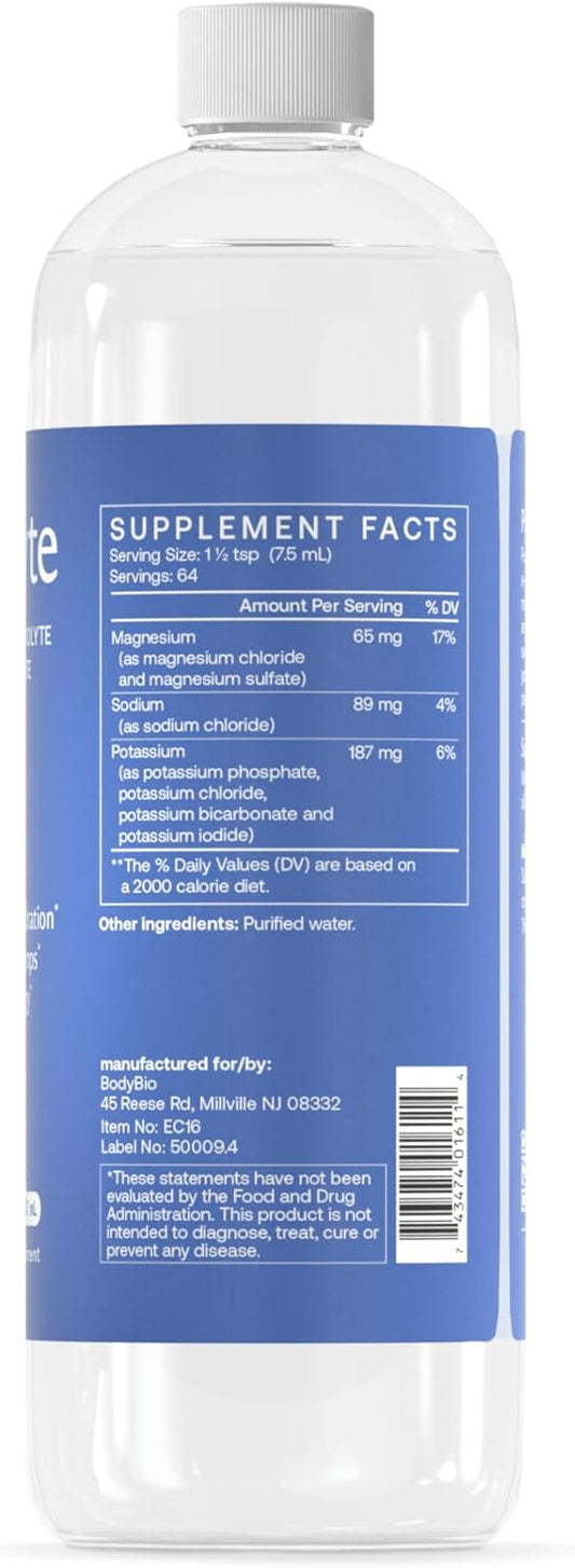 Bodybio E-Lyte - Liquid Electrolyte Concentrate For Clean Hydration, Energy & Cramp Relief - No Sugar, No Artificial Flavors, No Fillers, Keto Friendly : Health & Household