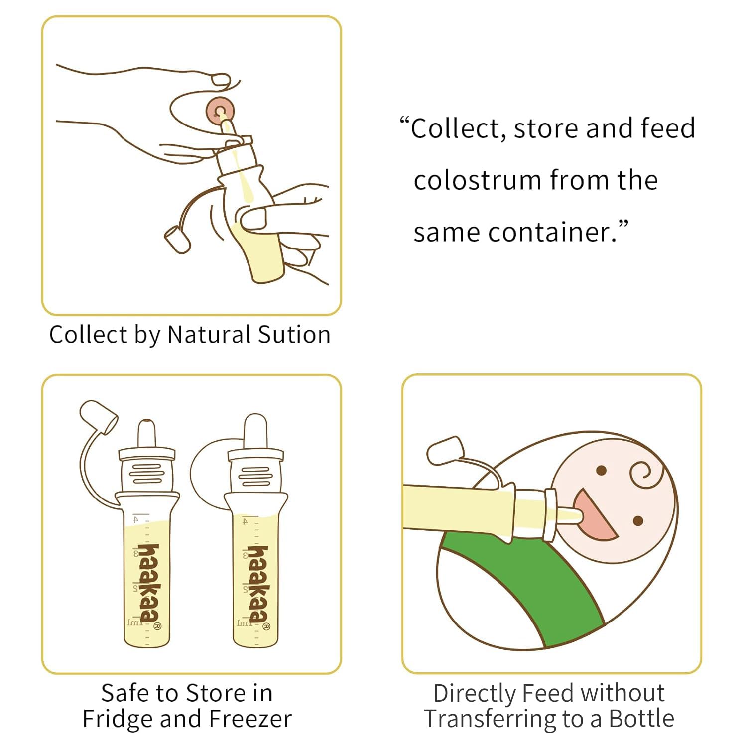 haakaa Colostrum Collector Kit Breast Milk Collector with Cotton Cloth Wipe and Storage Case, Ready-to-Use, Reusable, BPA Free, 4ml/6pcs : Baby