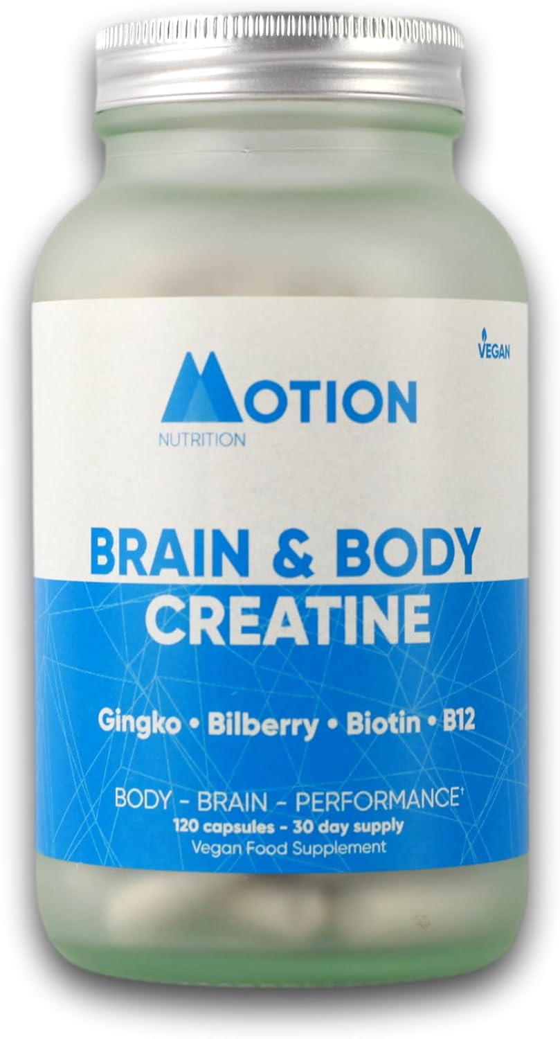 Motion Nutrition Brain & Body Creatine - Creatine Capsules For Increased Power, Speed + Mental Performance - Perfect For Sprint/Power-Based Exercise - Improves Psychological Function (120 Capsules)