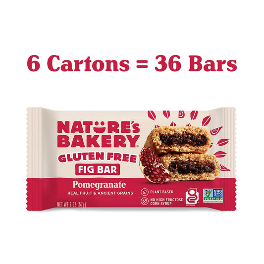 Nature’S Bakery Gluten Free Fig Bars, Pomegranate, Real Fruit, Vegan, Non-Gmo, Snack Bar, 6 Boxes With 6 Twin Packs (36 Twin Packs)