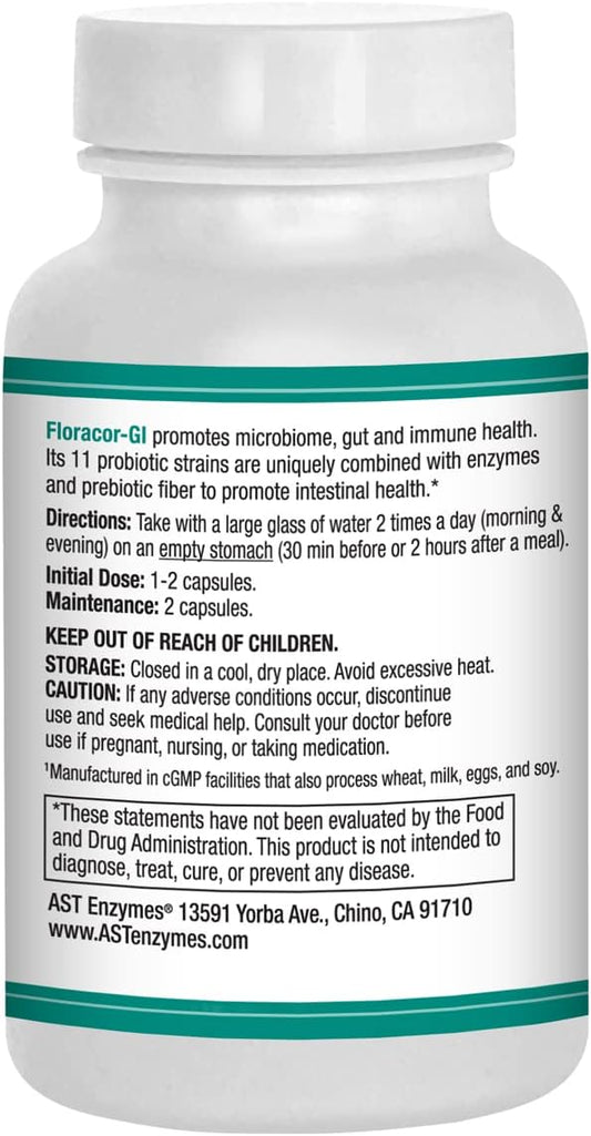 Floracor - Supports Gut & Intestinal Health - Premium Probiotic, Prebiotic And Enzyme Formula - 60 Vegetarian Capsules