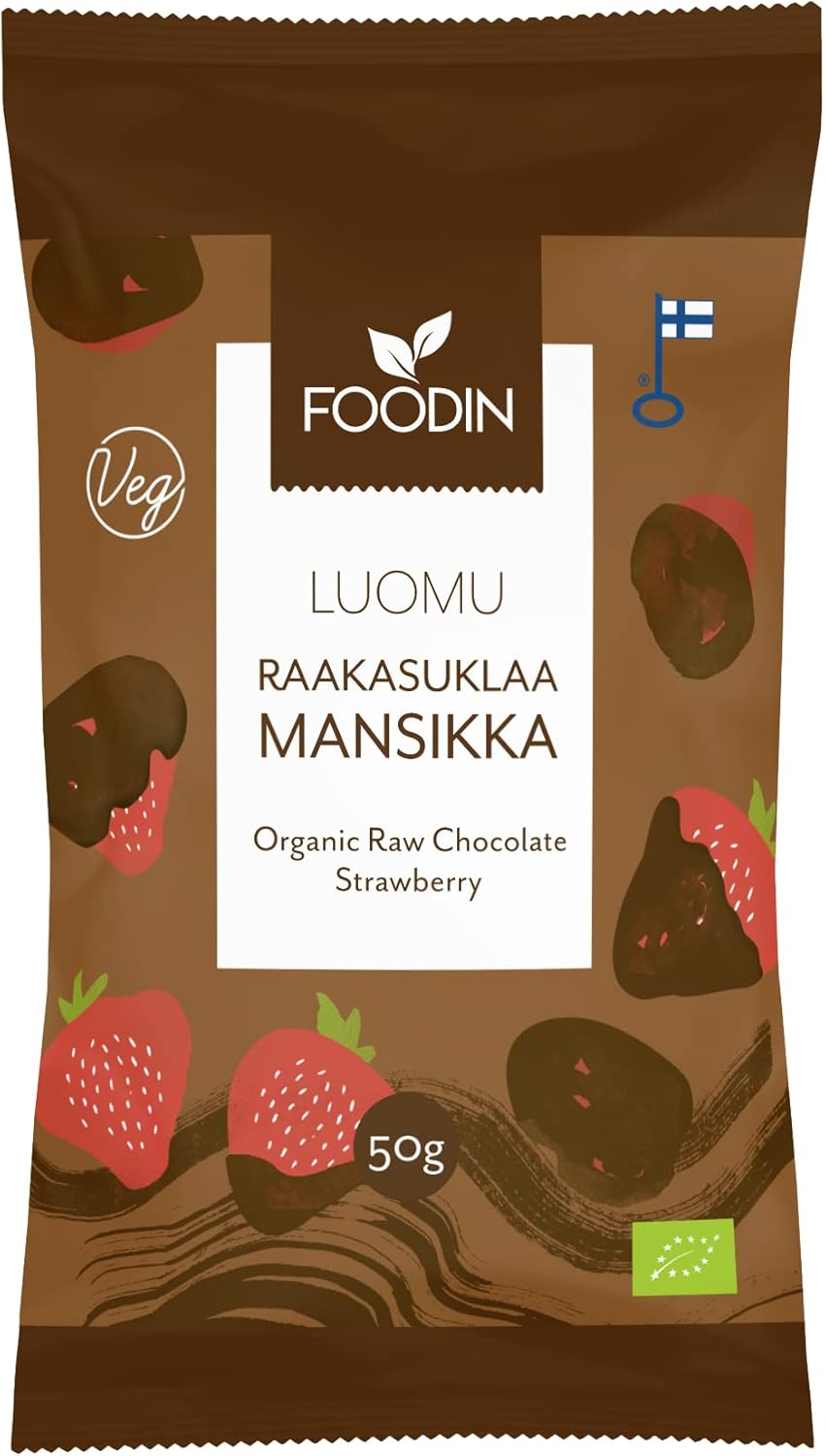 Foodin Organic Raw Chocolate Coated Strawberry 50G – Vegan, No Added Sugar, Gluten-Free, Handcrafted Fruit & Chocolate Snack