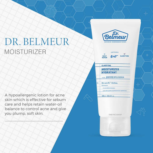 The Face Shop Dr. Belmeur Clarifying Moisturizer | Advanced Moisturizer For Skin Oil & Moisture Balance | Dermatologically Tested,Mild Plant Based & Low-Irritant Formula,4.0 Fl Oz,K-Beauty