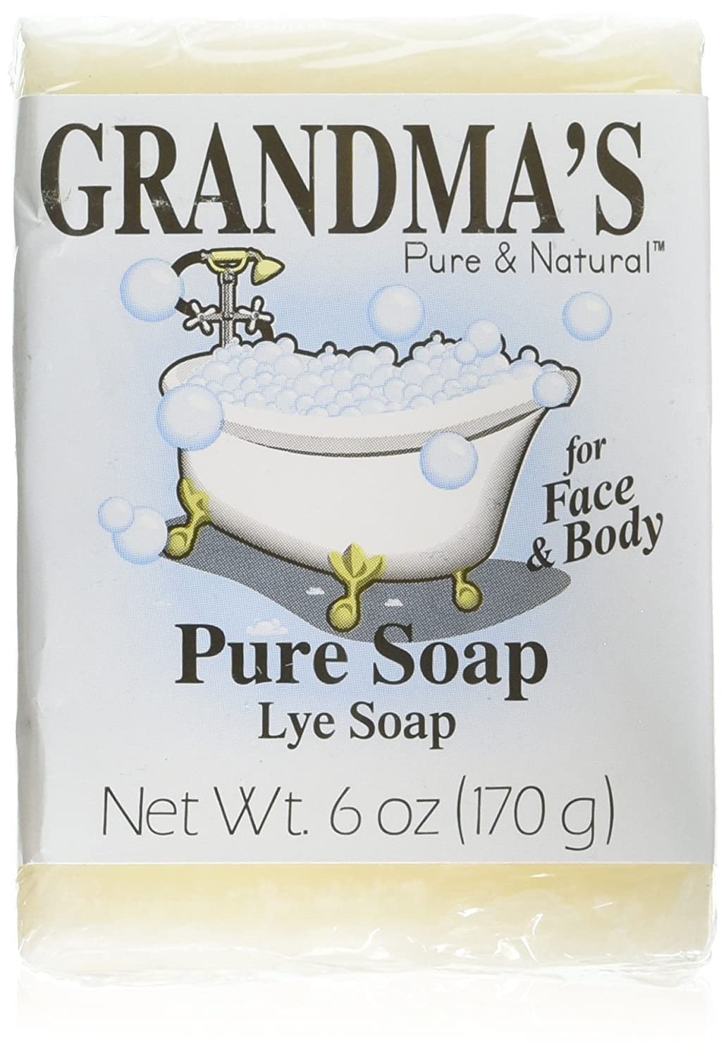 Grandma'S Pure Lye Soap Bar - 6.0 Oz Unscented Face & Body Wash Cleans With No Detergens, Dyes & Fragrances - 60018 (4 Pack)