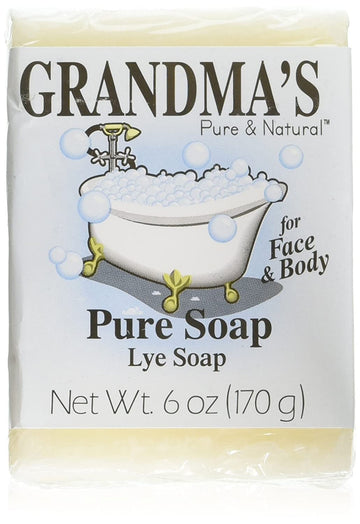 Grandma'S Pure Lye Soap Bar - 6.0 Oz Unscented Face & Body Wash Cleans With No Detergens, Dyes & Fragrances - 60018 (4 Pack)