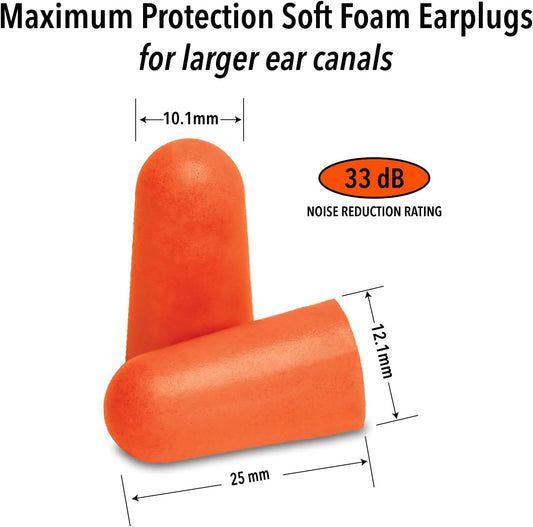 Mack?s Maximum Protection Soft Foam Earplugs, 100 Pair Tub, 33 dB Highest NRR ? Comfortable Ear Plugs for Sleeping, Snoring, Loud Concerts, Motorcycles and Power Tools | Made in USA