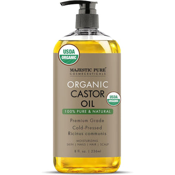 Majestic Pure Castor Oil | 100% Natural | Premium Grade Cold Pressed | Hair, Eyelashes, Eyebrows, Nails | Moisturizing & Nourishing | Body, Hair & Carrier Oil | 4 Fl Oz