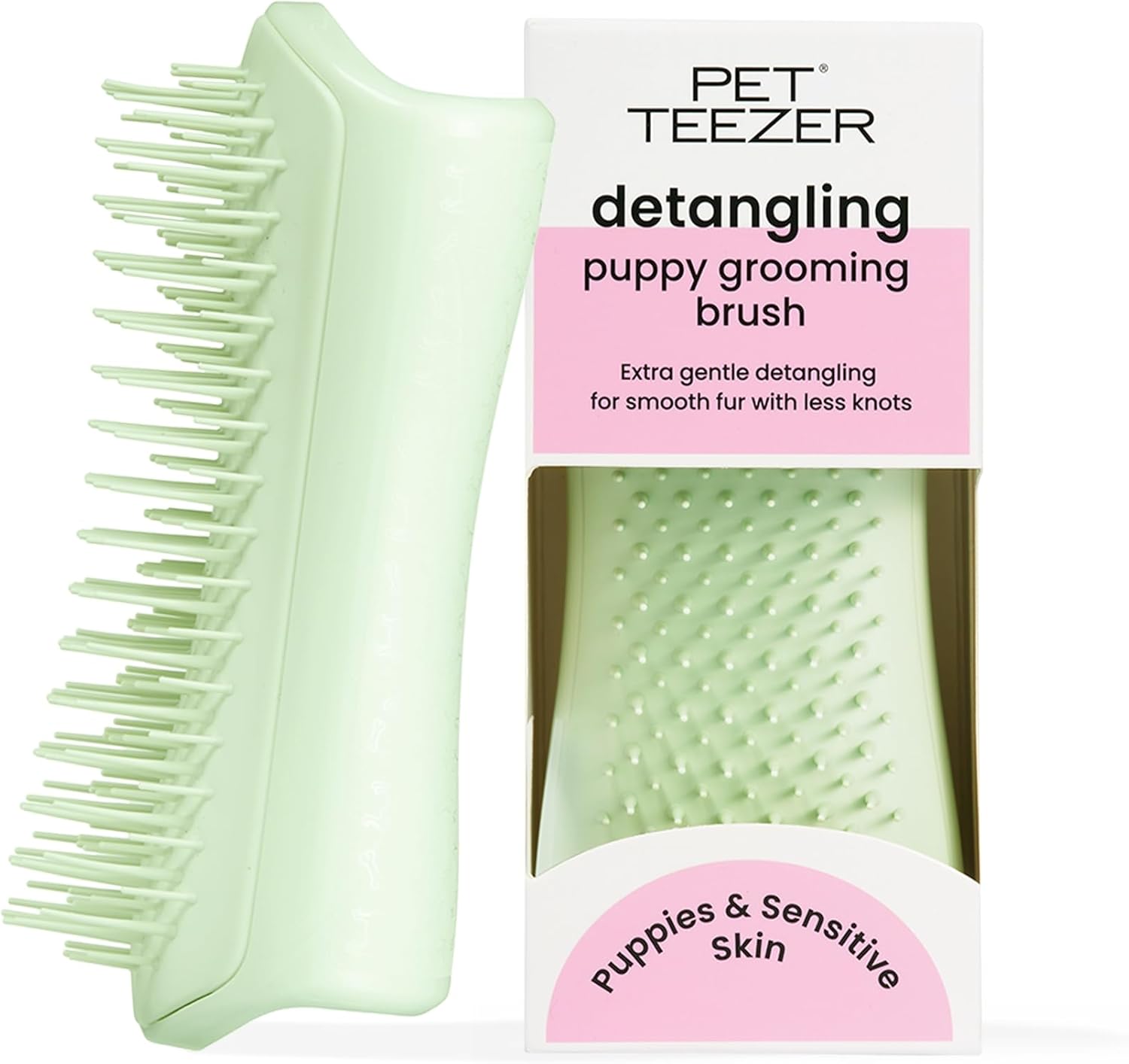 Tangle Teezer Pet Teezer Puppy Grooming Brush - Gentle Dog Grooming Brush For Puppies - Ideal For Puppies & Dogs With Sensitive Skin & Fur - Mint
