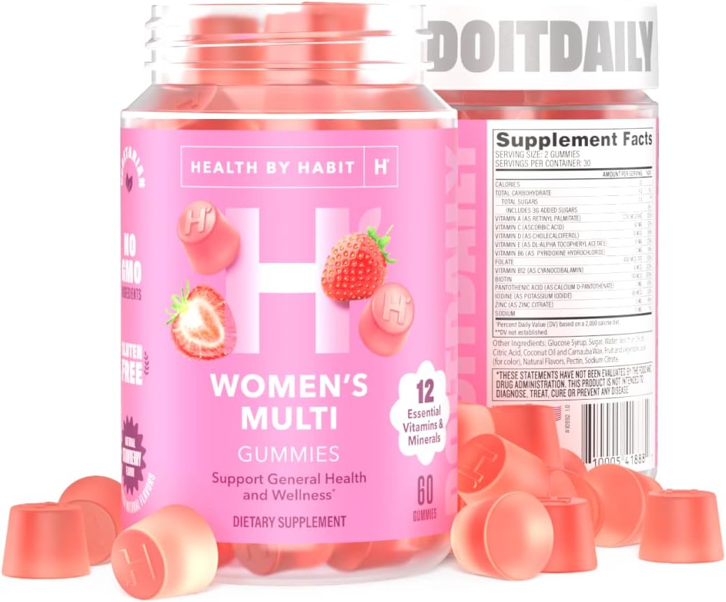 Health By Habit Womens Multivitamin Gummies (60 Gummies) - Non-Gmo, Gluten Free, Allergen Free Vitamins A-E Plus Essential Biotin, Folate And Zinc, And More