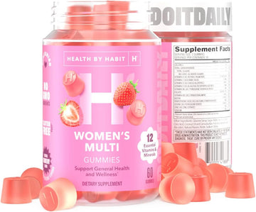 Health By Habit Womens Multivitamin Gummies (60 Gummies) - Non-Gmo, Gluten Free, Allergen Free Vitamins A-E Plus Essential Biotin, Folate And Zinc, And More