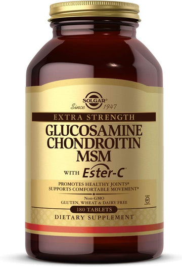 Solgar Extra Strength Glucosamine Chondroitin Msm W/ Ester-C, 180 Tablets - Promotes Healthy Joints, Supports Comfortable Movement & Collagen Formation - Non-Gmo, Gluten Free, Dairy Free - 60 Servings