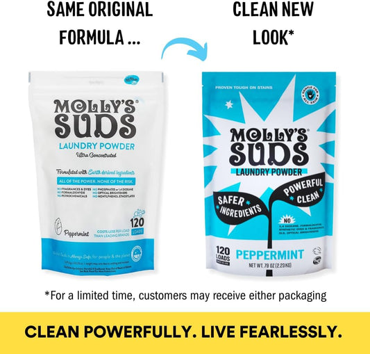 Molly'S Suds Original Laundry Detergent Powder | Natural Laundry Detergent Powder For Sensitive Skin | Earth-Derived Ingredients, Stain Fighting | 240 Load (Peppermint)