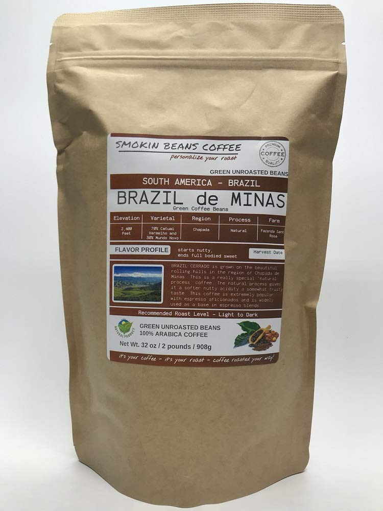 Brazil (Unroasted Green Coffee Beans) premium Arabica beans grown in South America fresh current-crop beans for home coffee roasters, specialty-grade coffee beans, includes a free burlap bag