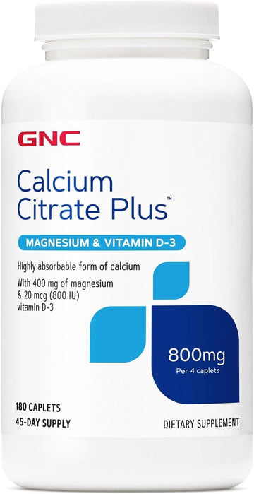 Gnc Calcium Citrate Plus 800Mg Supplement, Supports Bone Health, 45 Servings