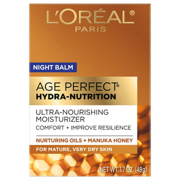 L'Oreal Paris Skincare Age Perfect Hydra Nutrition Ultra Nourishing Honey Night Balm, Face Moisturizer To Comfort, Improve Resilience On Dry Skin, Manuka Honey And Nurturing Oils, 1.7 Oz