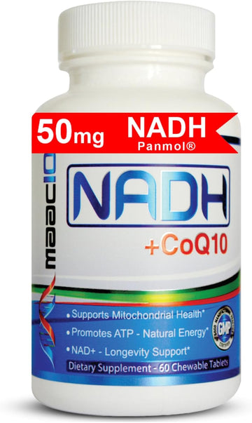 Maac10 Nadh + Coq10 Supplement | Great Tasting Chewable Tablets | 50Mg Panmol® Nadh + 100Mg Coq10 | For Fatigue, Energy And Mental Focus | Nad+ Supplement (60 Tablets 2 Per Serving)