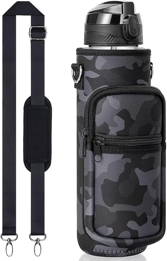 Water Bottle Bag Holder Carrier – 2 Pocket Crossbody Sling Bag for Walking, Camping, Hiking, Travel