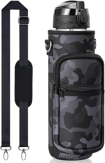 Water Bottle Bag Holder Carrier – 2 Pocket Crossbody Sling Bag for Walking, Camping, Hiking, Travel
