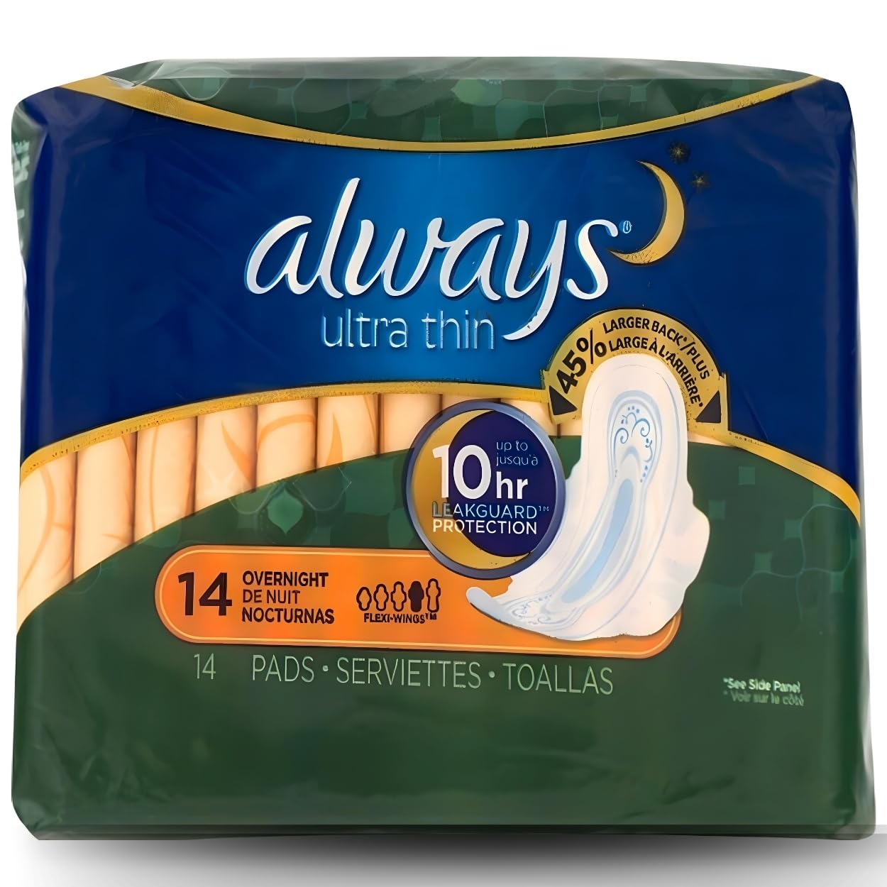 Always Ultra Thin Size 4 Overnight Pads With Wings Unscented, 14 Count (3700030165)