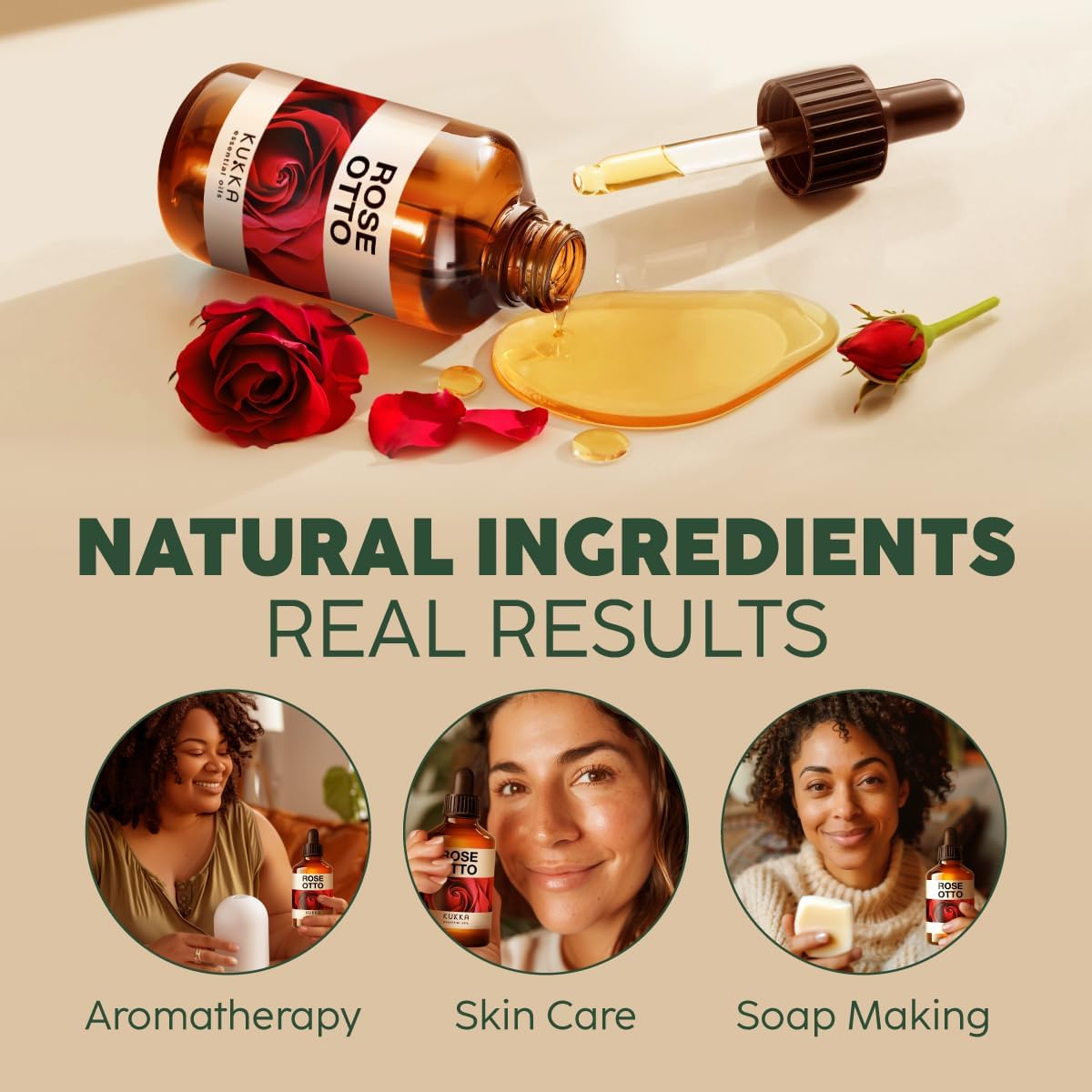 Kukka Rose Essential Oils for Skin Use & Aromatherapy - 100% Natural Rose Oil for face - Rose Oil Essential Oil for Diffuser Skin Face Hair & Soap Making Scent & Perfume (4 fl oz) : Health & Household