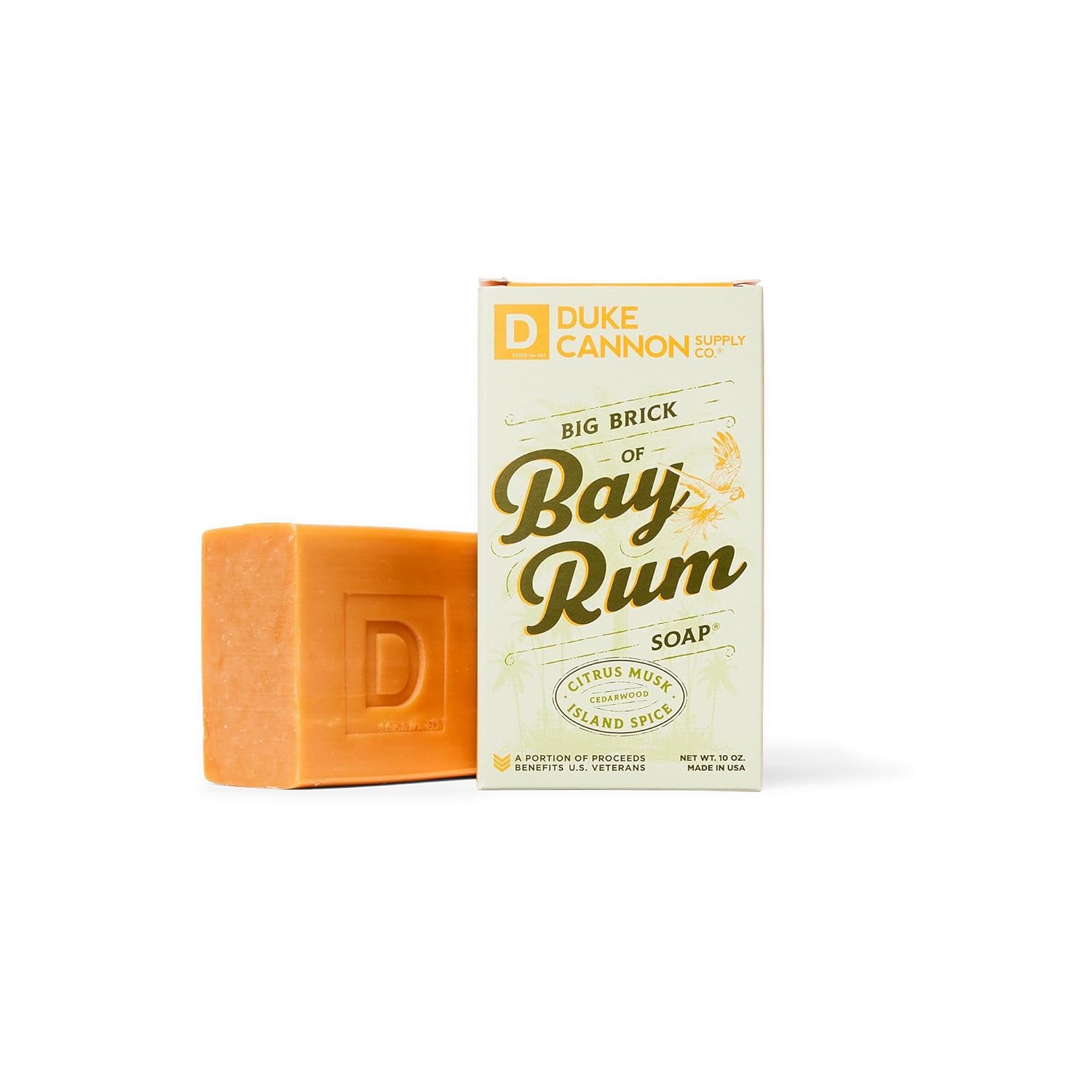 Duke Cannon Supply Co. Big Brick Of Bay Rum Soap, 10 Oz - Superior Grade Men'S Soap With Aromatic Summer Scent Of Citrus Musk, Cedarwood And Island Spice