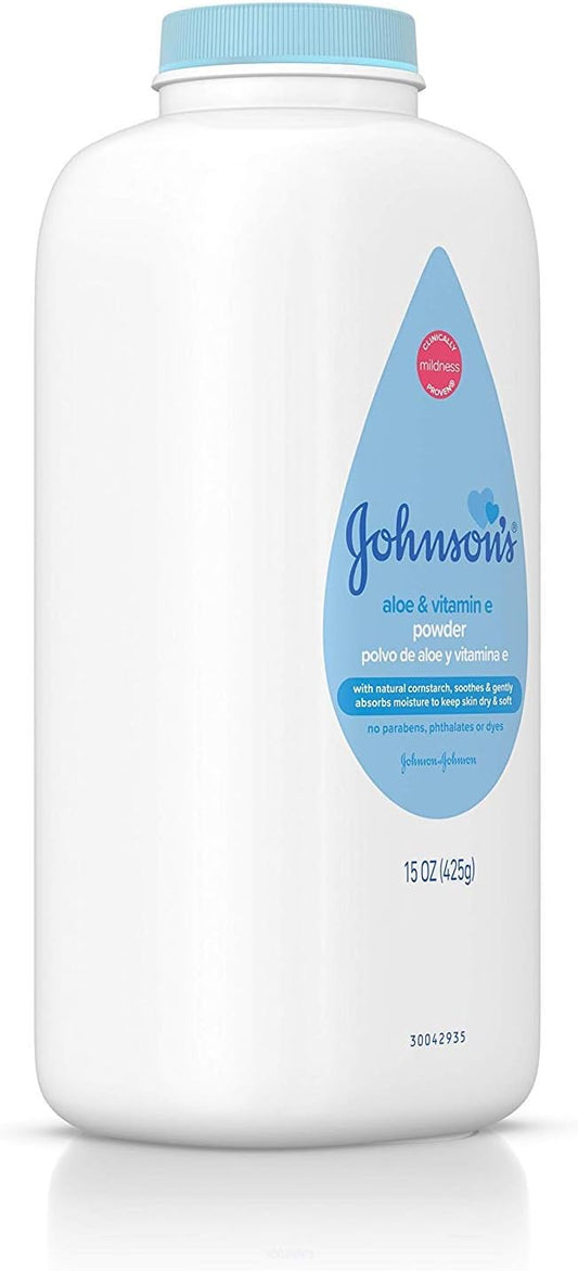 Johnson's Baby Powder, Pure Cornstarch with Aloe & Vitamin E, 15-Ounce Bottles (Pack of 6)