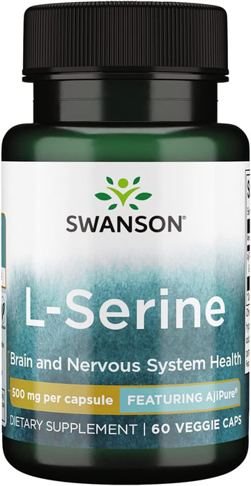 Swanson Ajipure L-Serine Pharmaceutical Usp Grade High Purity Amino Acid Supplement Cognitive Function Brain Health 500 Mg 60 Veggie Capsules