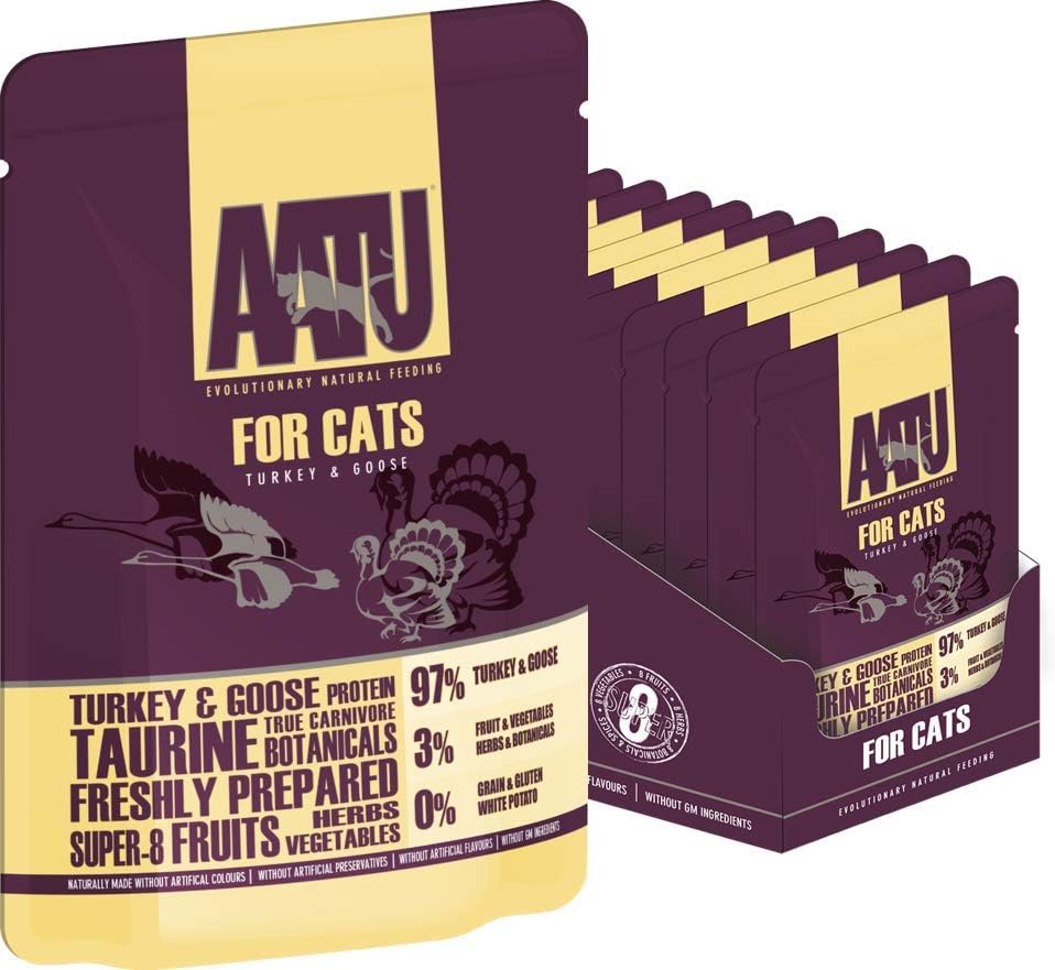 AATU 97/3 Wet Cat Food - Turkey & Goose (10x85g) - Grain Free Recipe with No Artificial Ingredients - Easy Tear Pouches :Pet Supplies