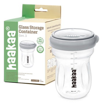 haakaa Glass Baby Food Storage Jar- Food Storage Container Airtight Lid-Wide Neck Gen.3 Baby Bottle -Leakproof BPA-Free 0m+ Newborn Baby - BPA-Free (Grey, 6.3oz/180ml, 1 pc)