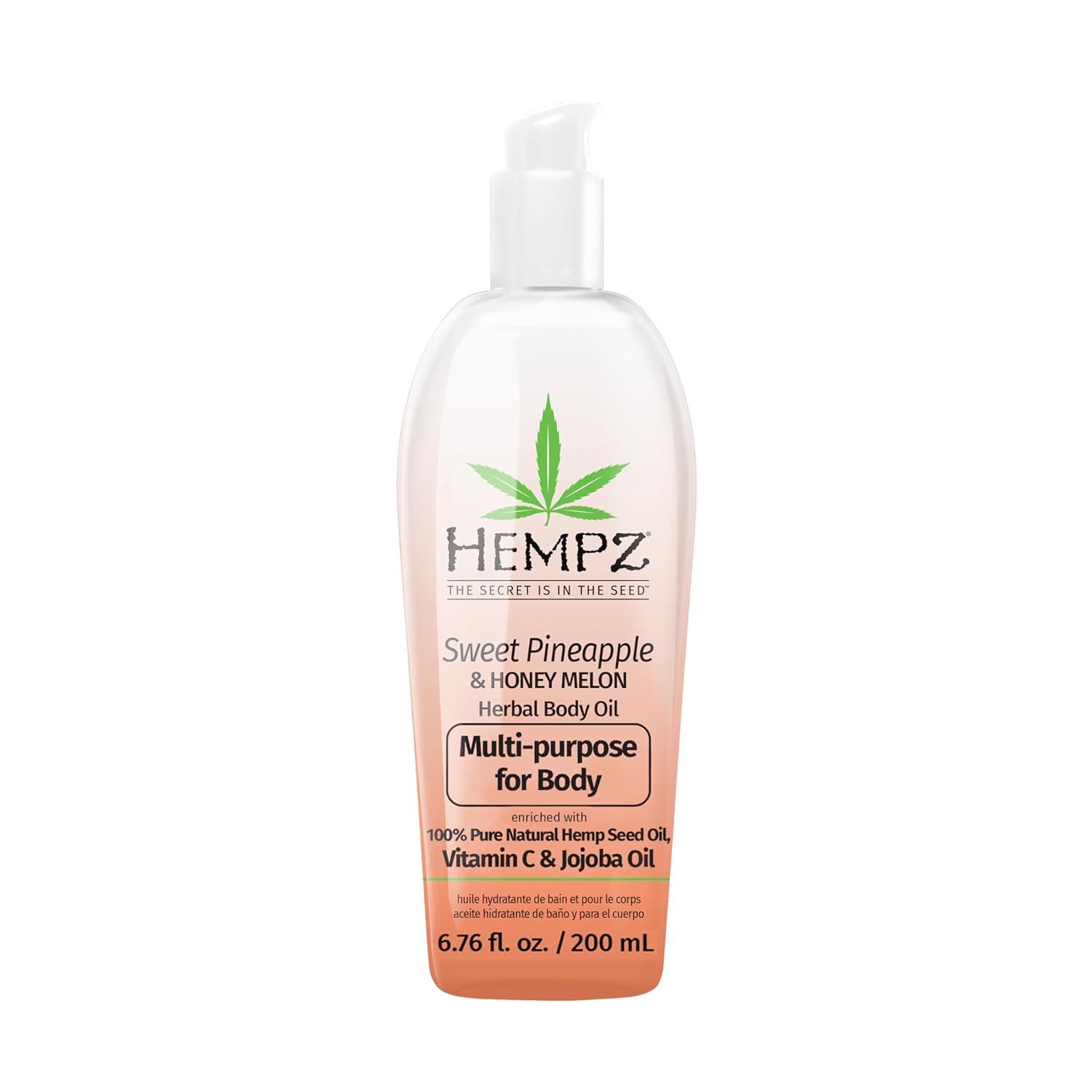 Hempz Sweet Pineapple & Honey Melon Herbal Hydrating Multi-Purpose Body Oil For Body - Moisturizing Bath, Shower, Or Shaving Oil For Dry Or Sensitive Skin For Women & Men, 6.76 Oz