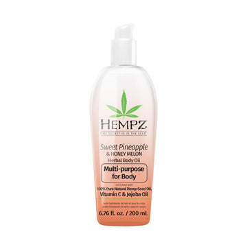 Hempz Sweet Pineapple & Honey Melon Herbal Hydrating Multi-Purpose Body Oil For Body - Moisturizing Bath, Shower, Or Shaving Oil For Dry Or Sensitive Skin For Women & Men, 6.76 Oz