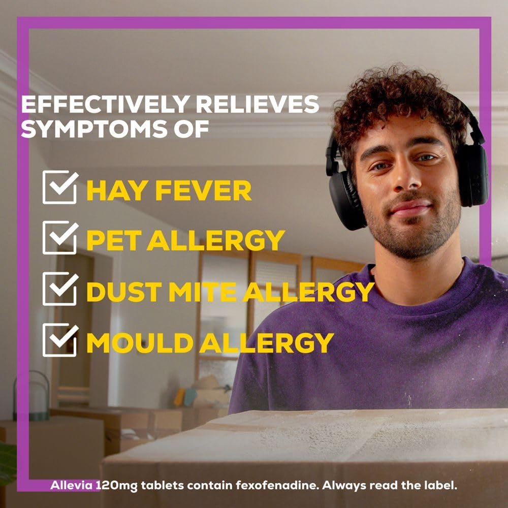 Allevia Hayfever Allergy Tablets, Prescription Strength 120 mg Fexofenadine, 24hr Relief Acts Within 1 Hour, Including Sneezing, Watery Eyes, Itchy and Runny Nose, 15 Tablets : Amazon.co.uk: Health & Personal Care