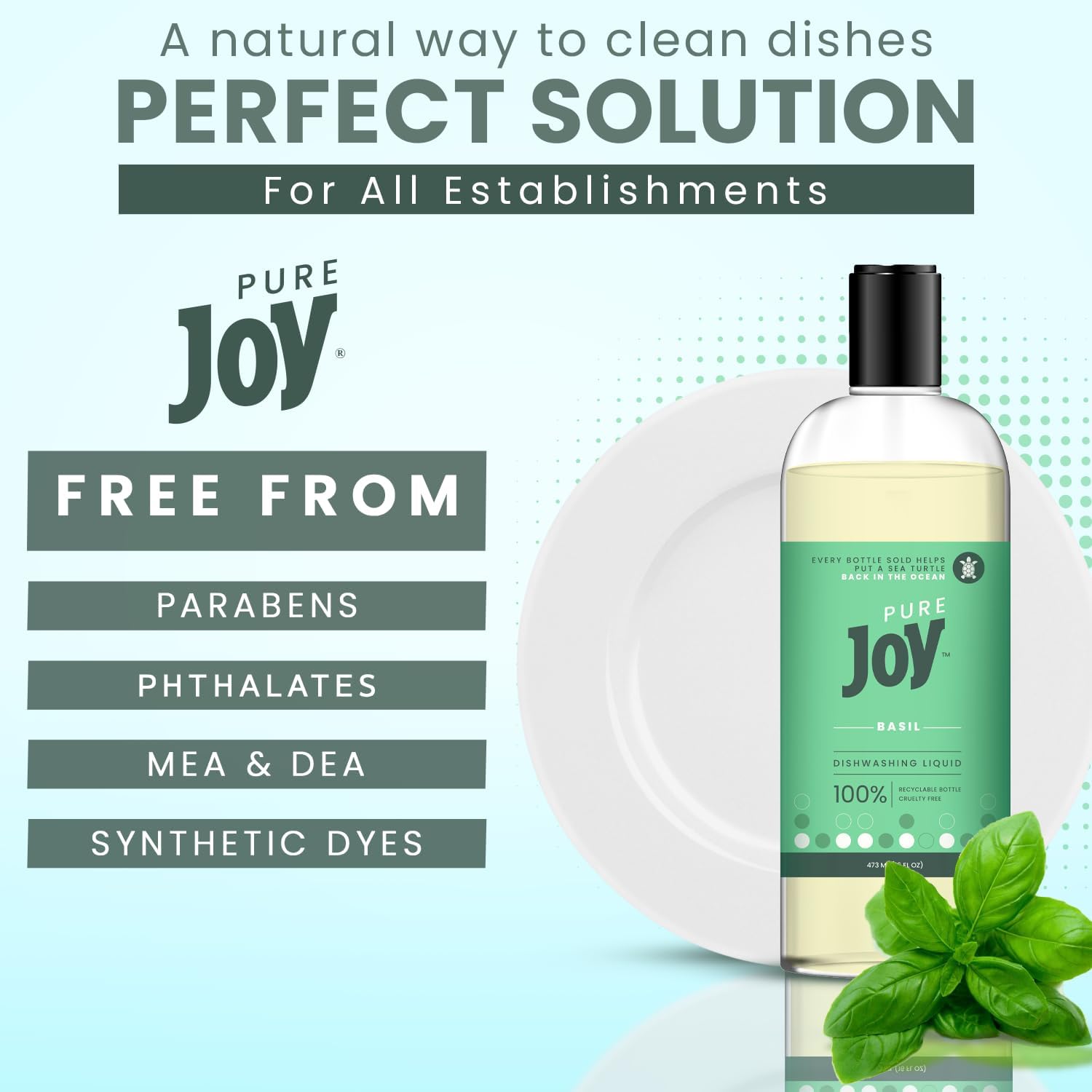 JOY Pure Natural Liquid Dish Soap | Biodegradable Formula | Basil Scent | 16 fl. oz - Pack of 3, Bundled With 2 Erase Pads (Basil) : Health & Household