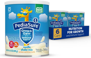 Pediasure Grow & Gain With Immune Support Shake Mix Powder, Kids Protein Shake, Vanilla, 14.1 Oz Can, Pack Of 6—48 Servings