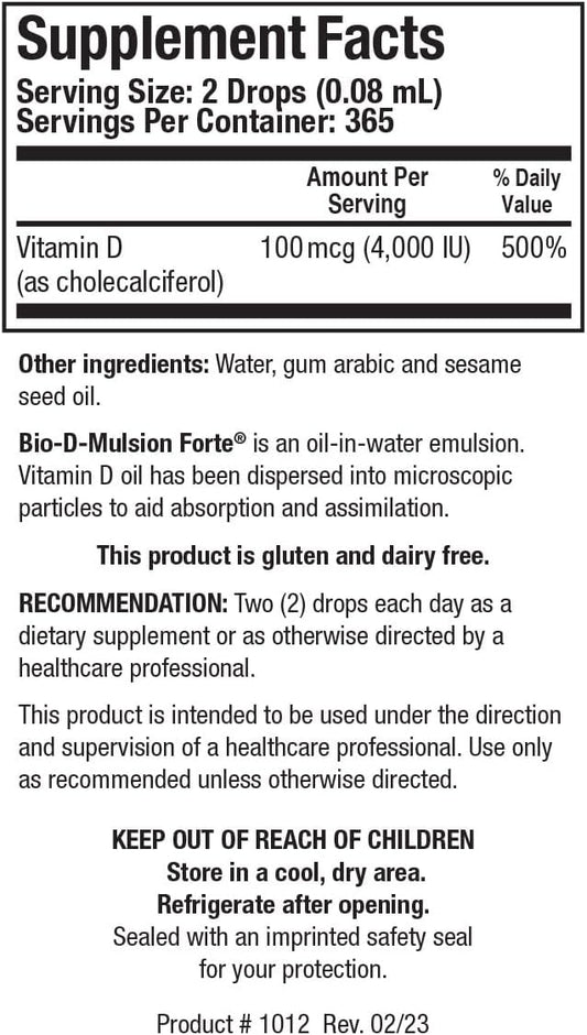 Biotics Research Bio D Mulsion Forte Vitamin D3 Liquid Drops 50 For Best Absorption, Strengthens Bones, Supports The Immune System, Cardiovascular System 1 Fl Oz