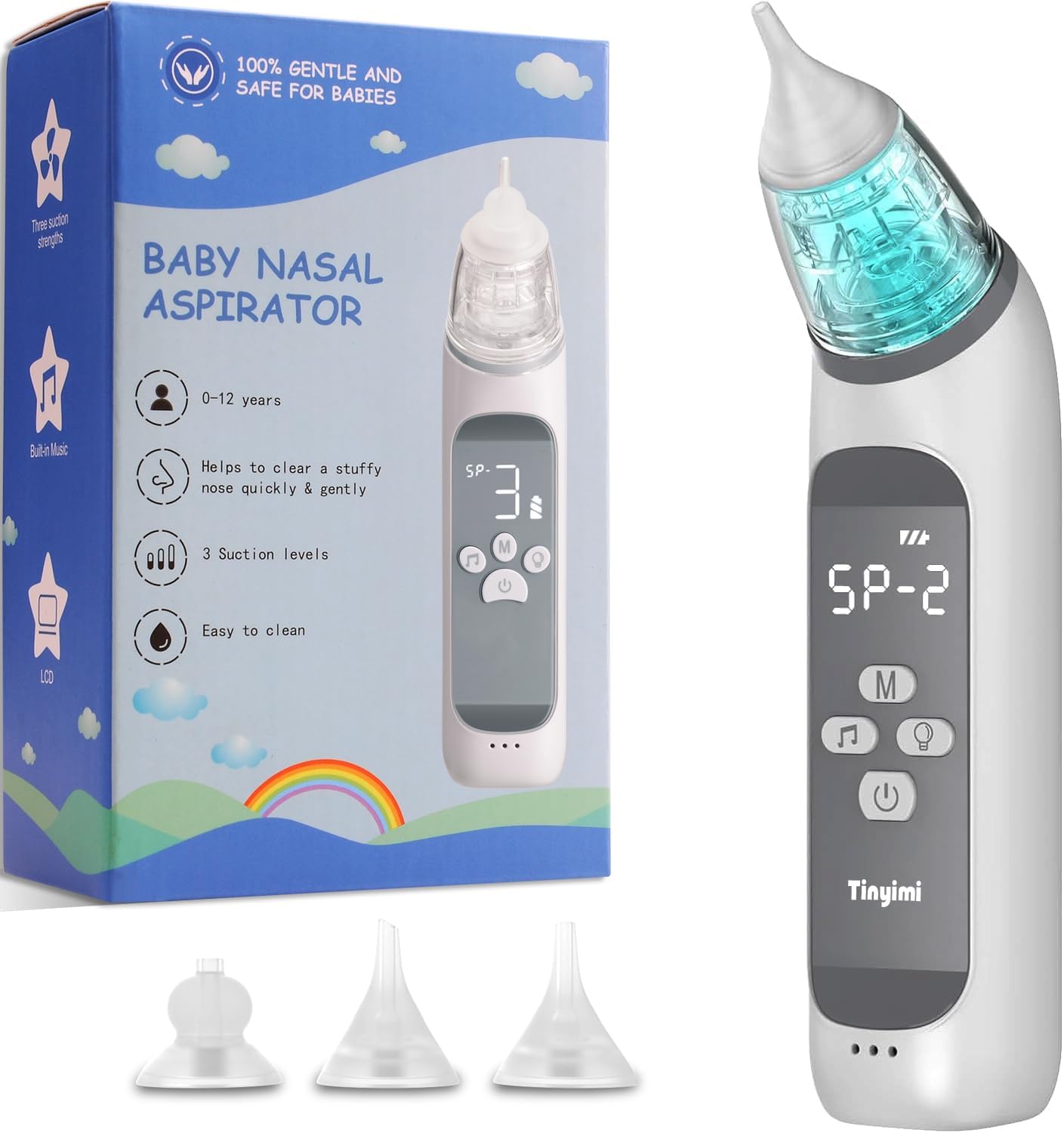 Large Suction Electric Nasal Aspirator for Baby Baby Nose Sucker Electric Nose Aspirator for Toddler, Automatic Nose Cleaner with 3 Silicone Tips 3 Suction Level and Music