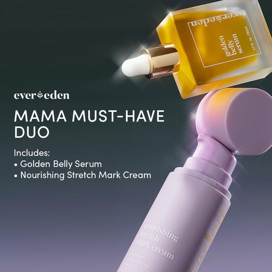 Evereden Mama Must-Have DUO - Golden Belly Stretch Mark Oil & Nourishing Stretch Mark Cream - Dermatologist-Developed Clean & Vegan Maternity Skin Care for Stretch Mark Reduction & Skin Hydration