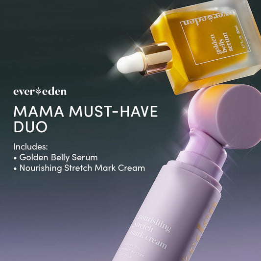 Evereden Mama Must-Have Duo - Golden Belly Stretch Mark Oil & Nourishing Stretch Mark Cream - Dermatologist-Developed Clean & Vegan Maternity Skin Care For Stretch Mark Reduction & Skin Hydration