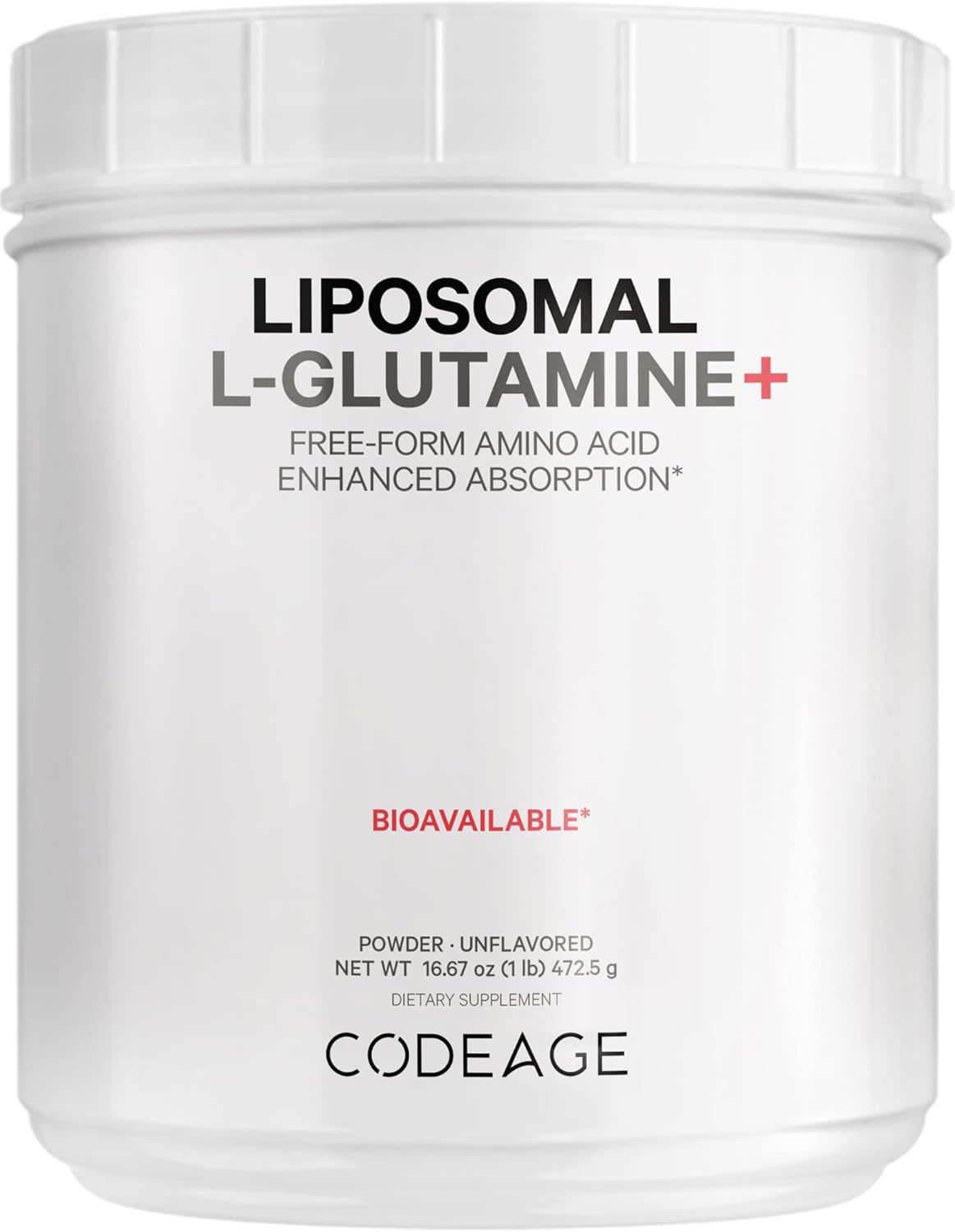 Codeage L-Glutamine Powder 5000Mg Glutamine Supplement, Free-Form Amino Acid, Liposomal Delivery For Absorption, 3-Month Supply, Vegan & Non-Gmo, Gut Health, Performance, And Muscles Support, 16.67 Oz