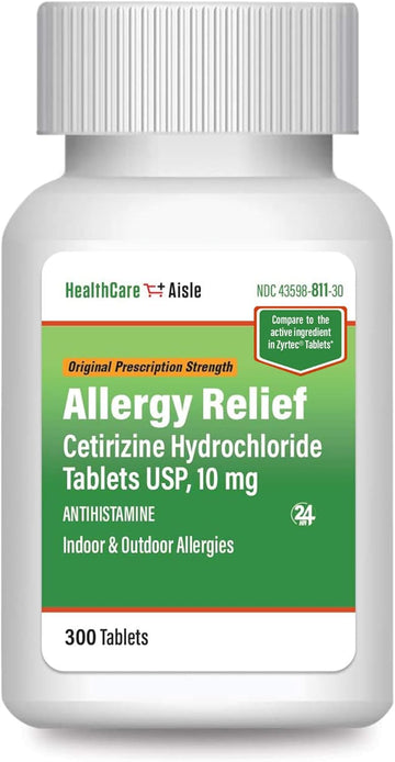 Healthcareaisle Allergy Relief - Cetirizine Hydrochloride Tablets Usp, 10 Mg - 300 Tablets - Original Prescription Strength Allergy Medication, 24-Hour Relief