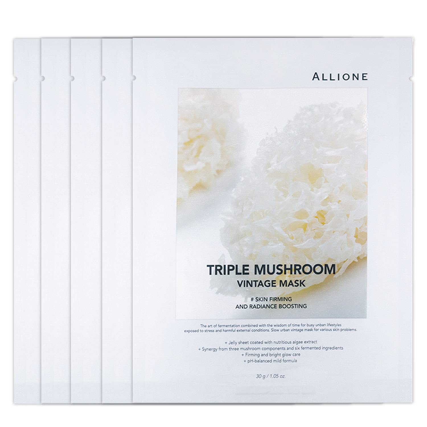 Triple Mushroom Vintage Mask Vitalize Skin & Boost Firmness Set Of 5 Pcs | Luxury Seaweed Jelly Sheet For Nourishing And Cooling, Premium Amino Serum Anti-Wrinkle Recipe