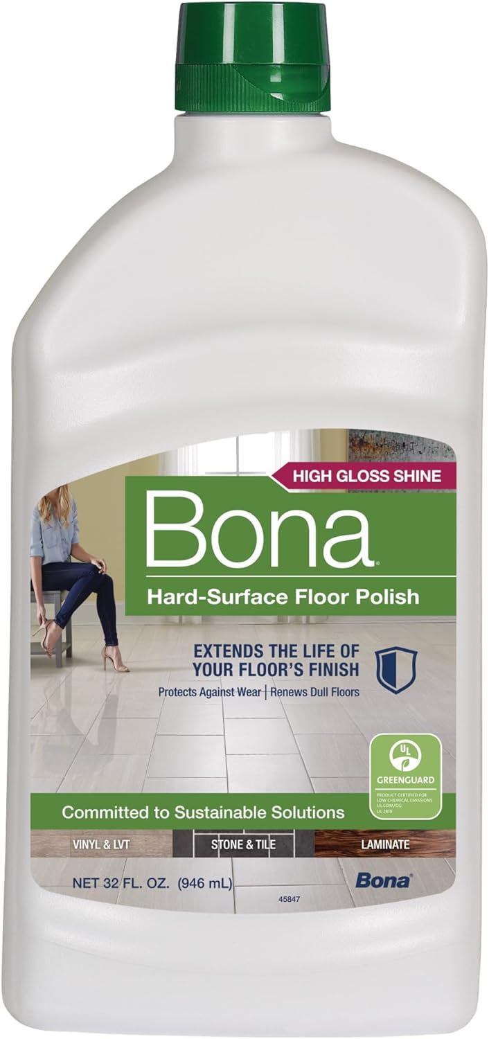 Bona Multi-Surface Floor Polish - 32 fl oz - High Gloss Shine - 32 oz covers 500sq ft of flooring - for use on Stone, Tile, Laminate, and Vinyl Floors