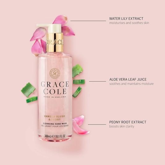 Grace Cole Vanilla Blush & Peony Hand Wash 300Ml - Moisturising Liquid Soap Essential Oils - Vegan And Cruelty Free, No Sls Or Parabens - Made In England