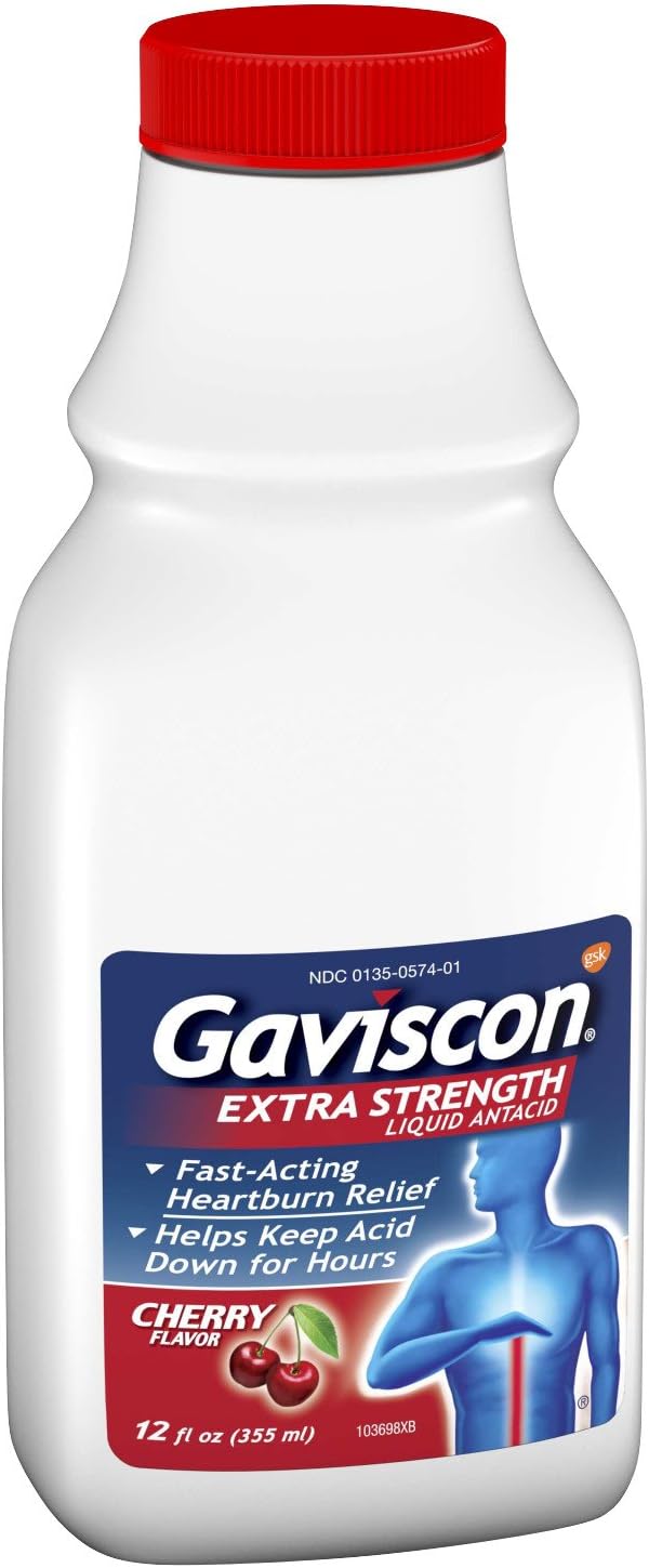 Gaviscon Extra Strength Cherry Liquid Antacid For Fast-Acting Heartburn Relief, 12 Ounces : Health & Household
