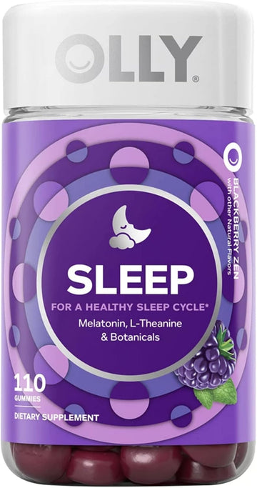 Olly Restful Sleep Gummy Supplement With Melatonin & L-Theanine Chamomile, Blackberry Zen, (55 Day Supply) Supports A Healthy Sleep Cycle* Packaging May Vary (110 Gummies)