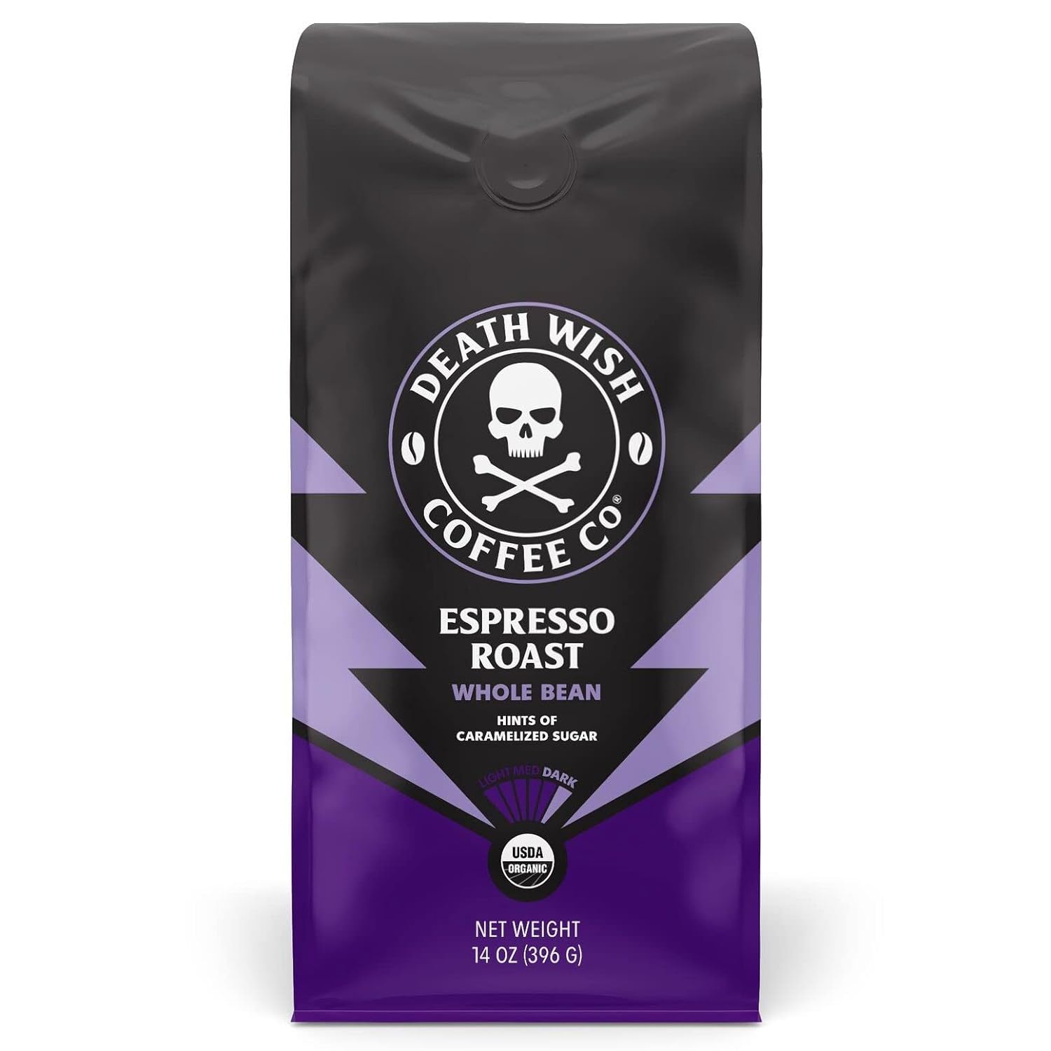 Death Wish Coffee Co. Whole Bean Espresso Roast - Extra Kick Of Caffeine - Organic, Fair Trade, Arabica And Robusta Coffee Beans, 14 Ounce (Pack Of 1)