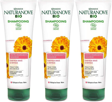 Kéranove Naturanove Bio - Certified Organic Calendula Gentle Shampoo For All Hair Types - 250 Ml - Pack Of 3