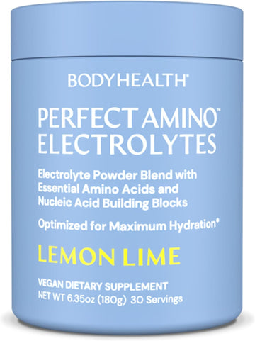 Bodyhealth Perfectamino Electrolytes Powder, Hydration Powder, Sugar Free Electrolyte Drink Mix, Keto Electrolytes Powder, Non Gmo, Lemon Lime (30 Servings)