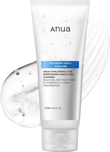 Anua Moisturizing Gentle Gel Cleanser, Hyaluronic Acid, Squalane, Ceramide, Foaming Facial Korean Cleanser, Ph Balance, Daily Hydrating Face Wash, 150Ml/5.07Fl Oz