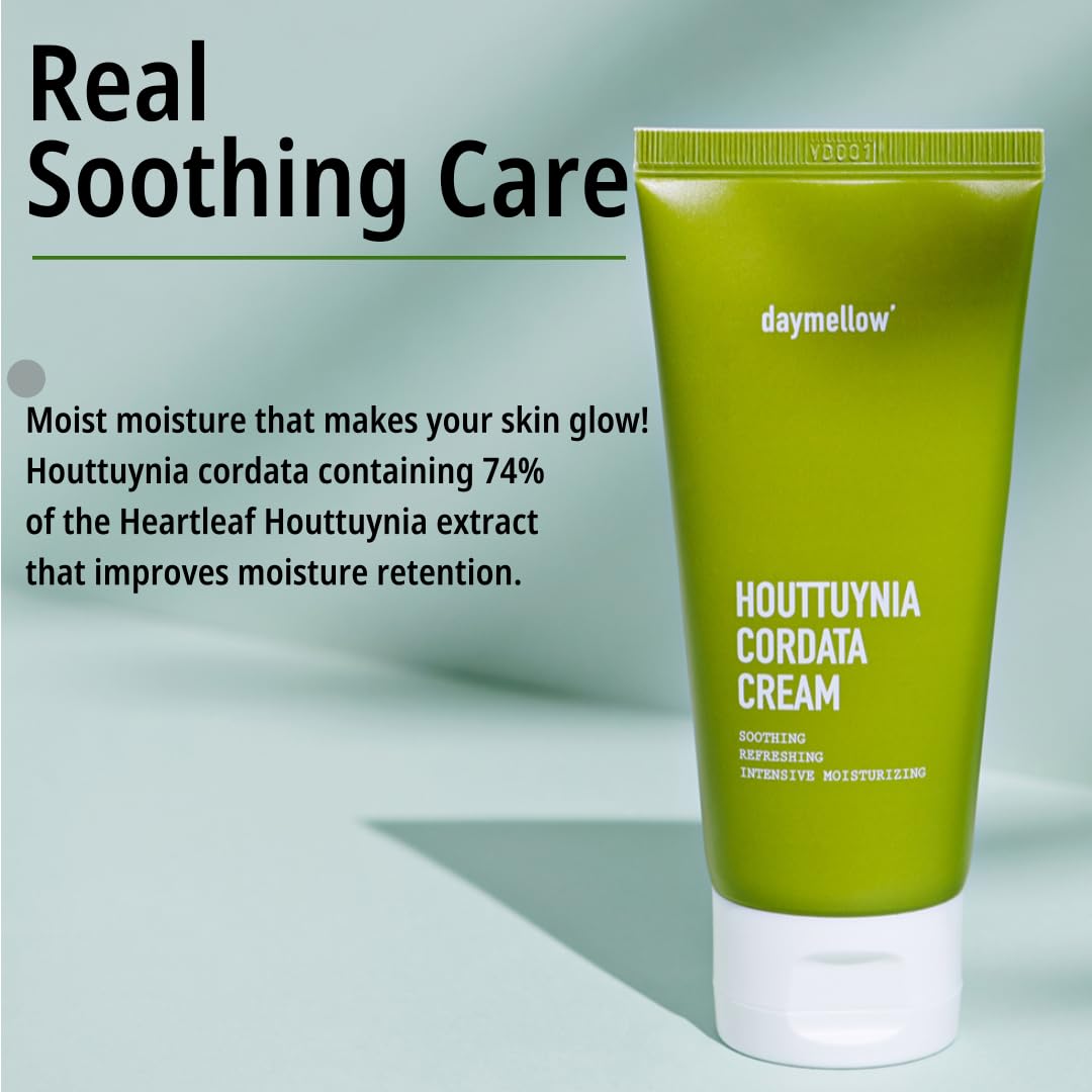 Daymellow Houttuynia Cordata Real Soothing Cream 2.82Fl.Oz/80Ml, Face Moisturizer, Heartleaf, Centella, Panthenol, Skin Barrier Repair, Acne, Soothes Redness Facial Cream Korean Skincare : Beauty & Personal Care